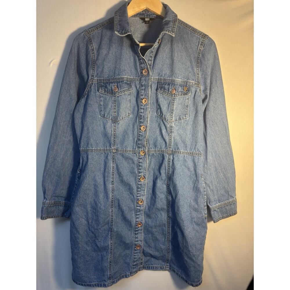 Frye Denim Shirt Dress Button Front Long Sleeve Pockets Blue‎ Women’s M